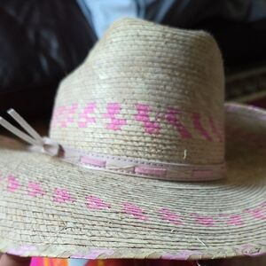 Kids Straw Hat with Pink Accents